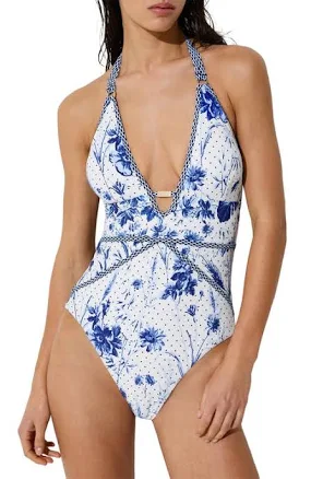 Reiss Lucia Floral-Print Halterneck Swimsuit