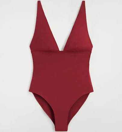 COS Women's Bonded-Scuba V-Neck Swimsuit in Red