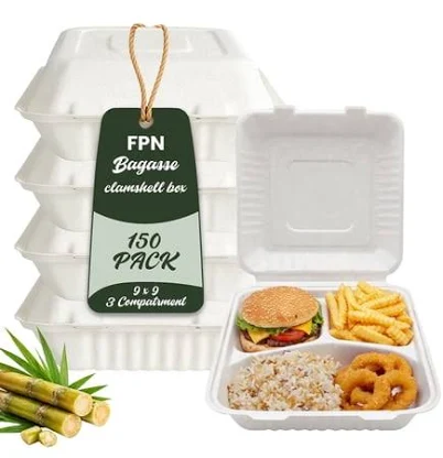 Fpn To Go Containers 3 Compartment Compostable Takeout Boxes 9x9 150 Pack