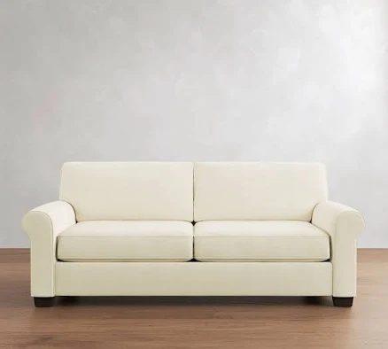 Pottery Barn Buchanan Roll Arm Upholstered Sofa Polyester Wrapped Cushions