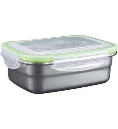 304 Stainless Steel Refrigerator Sealed Pyxis L Size Rectangular Bento Pyxis Lunch Pyxis With Lid Organizer