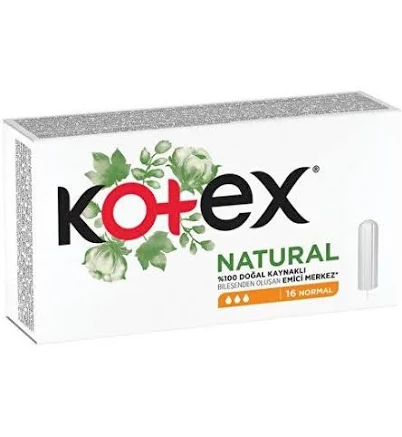 Kotex Natural Tampons Normal 16 Count - Eco-Friendly, Biodegradable, and Chemical-Free Menstrual Hygiene