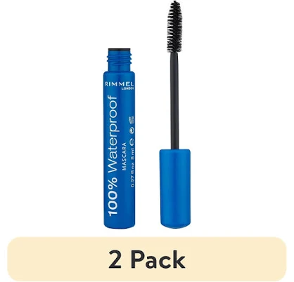 (2 pack) Rimmel 100% Waterproof Mascara Duo Pack, 001 Black, 0.27 fl oz