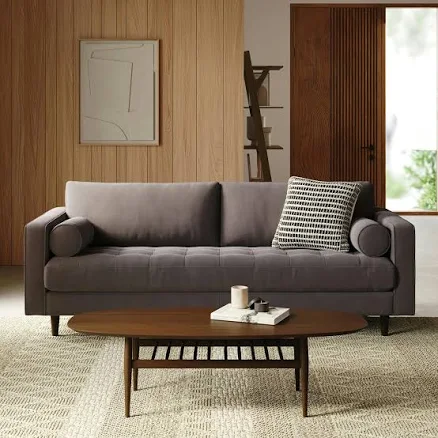Article Warm Gray Velvet Sofa Stain-resistant Performance Velvet Tufted Seat Walnut Legs