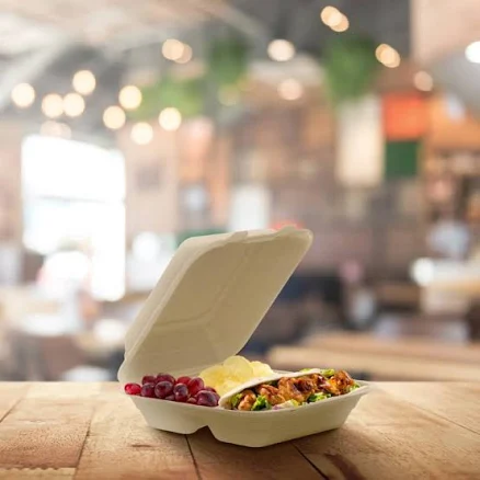 Dart ProPlanet 8" x 8" 3-Compartment Compostable Fiber Hinged Take-Out Container