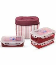 Lock & Lock Rectangular Lunch Box 3-Piece Set with Insulated Stripe Bag