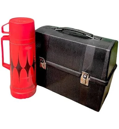 Black ALADDIN Work Lunch Box w/ Thermos - Railroad, Construction