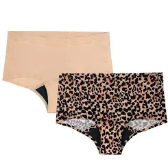 No Boundaries Boyshort Super Absorbency Period Underwear, 2-Pack, Womens Sizes Xs-xxl, Women's, Size: Small, Beige