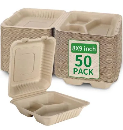 Anqtovp Compostable Bagasse Takeout Lunch Box Containers with Lids