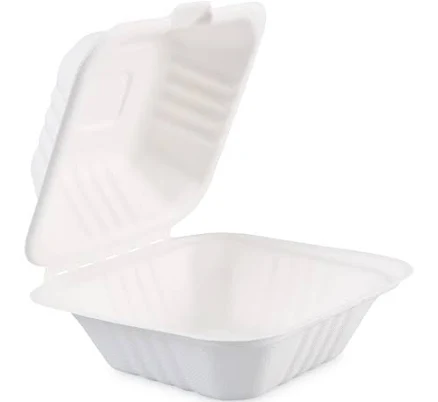 Bagasse Food Containers Hinged-Lid 1-Compartment
