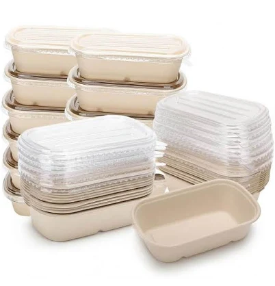 Anqtovp Bagasse Fiber Disposable Meal Prep Containers with Lids and Leak-Proof