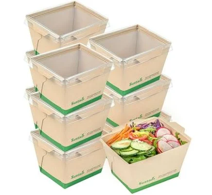 Restaurantware Take Out Container 200 Pack of 34 oz Bamboo Paper Click Lock Food Box Sustainable Container Leak-Resistant Kraft Small Food Packaging B