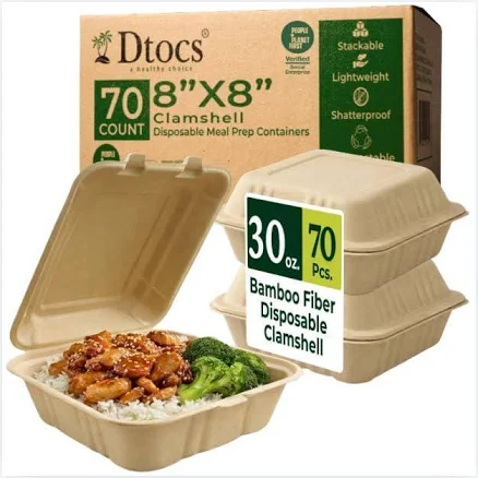Dtocs Compostable 8-Inch Bamboo Fiber Clamshell To Go Containers