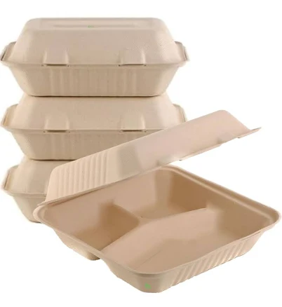 3 Compartment Compostable Hinged Clamshell Take Out Containers 9x9 / 20 Pcs