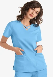 Butter Soft Blue Stretch Women's Scrub Top