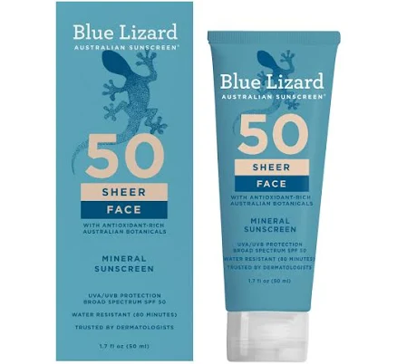 Blue Lizard Australian Sunscreen Sheer Mineral Sunscreen Lotion for Face SPF 50