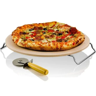OVENTE Pizza Ceramic Stone 13 Inches with Free Crust Cutter Wheel