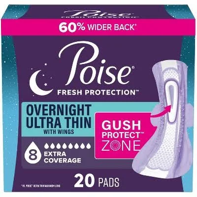 Poise Overnight Ultra Thin Pads with Wings