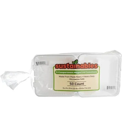 Sustainables 3 Compartment Hinged Lid To Go Food Container