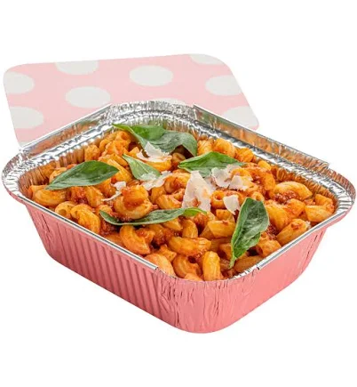 12 oz Rectangle Aluminum Take Out Container with Polka Dot Paper Lid