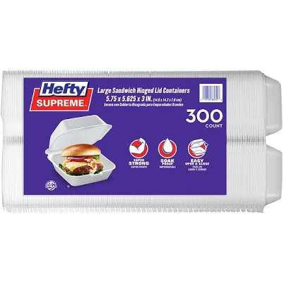 Hefty Supreme Large Sandwich Foam Hinged Lid Containers