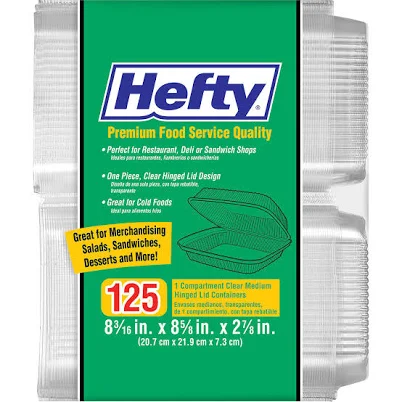 Hefty Clear Hinged Tray 8" x 8" 125 ct.