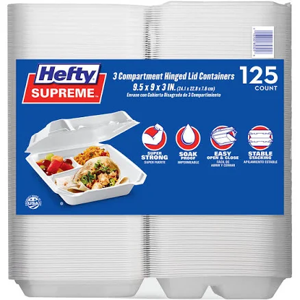 Hefty Supreme Foam Hinged Lid 3-Compartment Containers