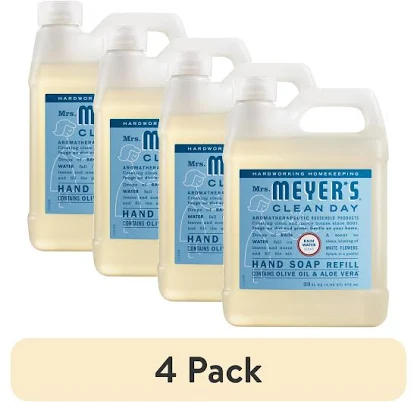 (4 pack) Mrs. Meyer's Clean Day Hand Soap Refill, Rain Water Scent, 33 Fl Oz