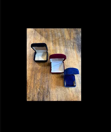 3 Vintage Velvet Jewelry Boxes Black-Bambergers Red-Helzberg Diamonds- Blue