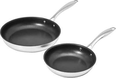 Amazon Basics 2-Piece Non-Stick Stainless Steel Fry Pan Set