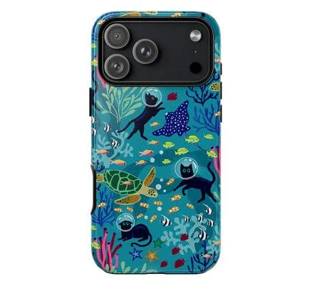 Underwater Cat Tough Phone Case for iPhone 717 Pro Max Glossy Dual Layer Shockproof Ocean Animal Protective Cover Gift f