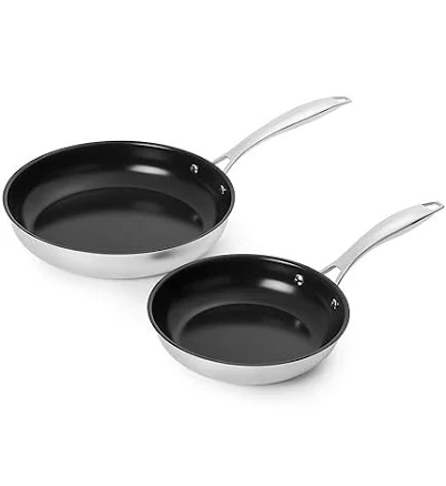 Amazon Basics 2-Piece Ceramic Non-Stick Stainless Steel Fry Pan Set, 10-Inch and 8-Inch