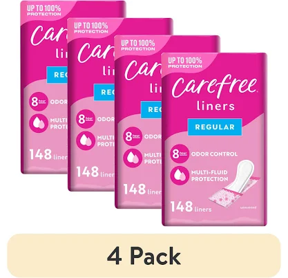 (4 pack) Carefree Panty Liners, Regular, Unscented (148 Count)