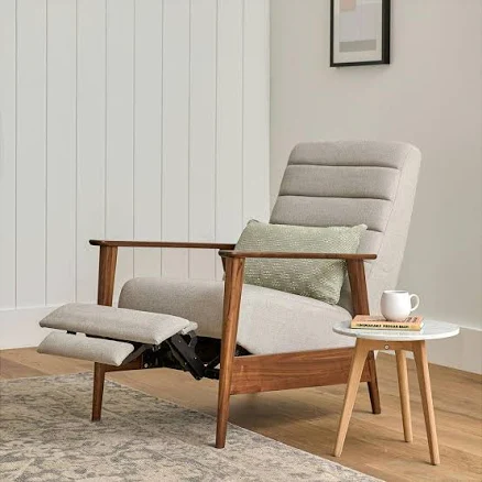 Article Reclining Chair, Walnut Legs and Armrest