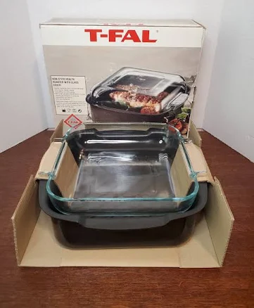 T-fal Non-stick 9 3/4" X 9 3/4" Square Enamel Health Roaster W/ Glass