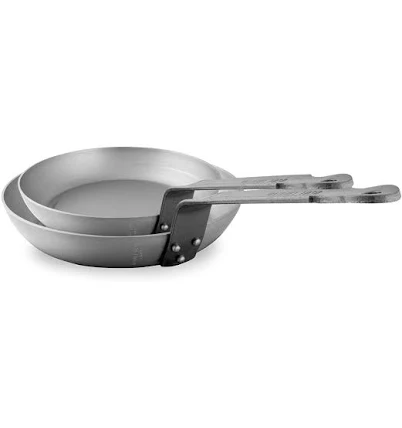 Mauviel M'Steel Black Carbon Natural Nonstick Frying Pan With Iron Handle 9.4-in and Frying Pan With Iron Handle 11-in B