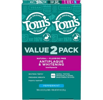 Tom's of Maine Fluoride-Free Antiplaque Whitening Natural Toothpaste (2 Pack)