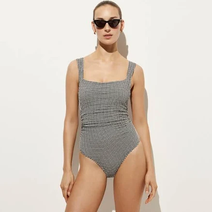 J.Crew Women's Long-torso Nia ruched squareneck one-piece in gingham
