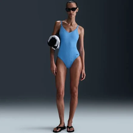 Nike Women's Water Texture Jacquard V-Neck One-Piece Swimsuit