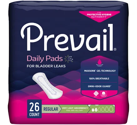 Prevail Incontinence Bladder Control Pads for Women, Low Absorbency, Regular Length, 20 count