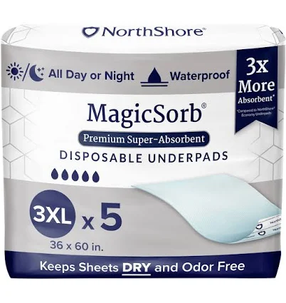 NorthShore MagicSorb Premium Disposable Bed & Floor Protectors (Underpads), 36 x 70, Pack/4