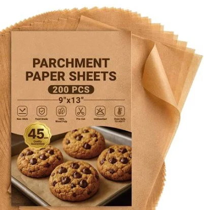 200 Pack 9x13 Brown Kraft Parchment Paper Sheets, Precut, Unbleached