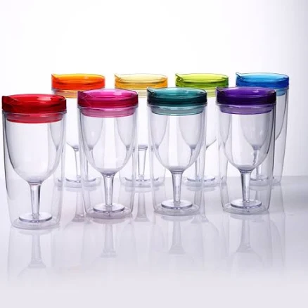 Cupture Insulated Wine Tumbler Cup with Drink-Through Lid (10 oz, 8 Pack)