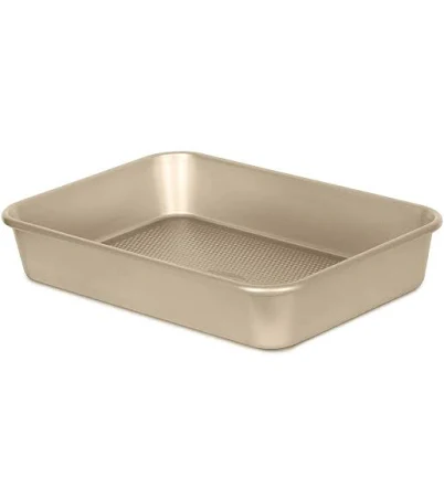 glad baking pan nonstick - oblong metal dish for cake and lasagna - heavy duty carbon steel bakeware, small, gold