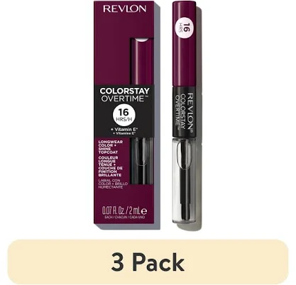 (3 pack) Revlon ColorStay Overtime Longwearing Gloss Lipstick with Vitamin E, 500 Limitless Black Cherry, 0.07 fl oz