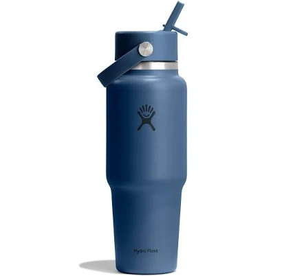 Hydro Flask 32 oz Wide Mouth Travel Bottle with Flex Straw Cap in Harbor Blue