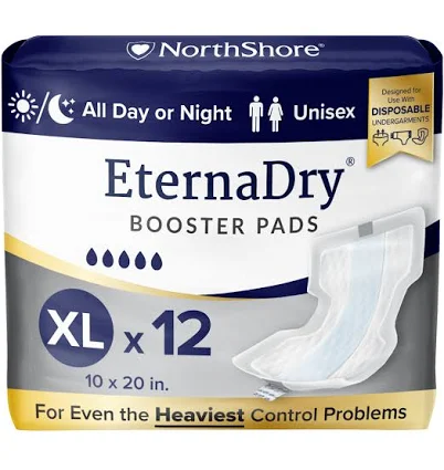 NorthShore EternaDry Booster Pads with Adhesive, X-Large, Pack/12