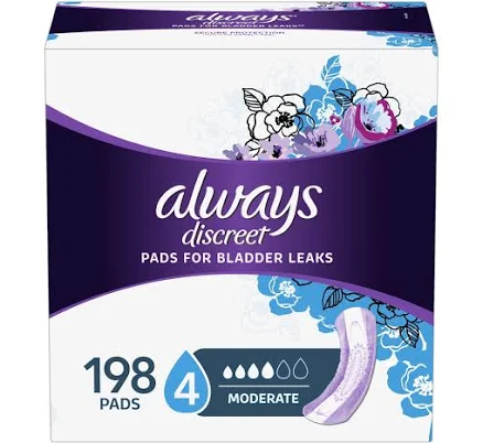 Always Discreet Moderate Absorbency Incontinence Pads, 198 ct