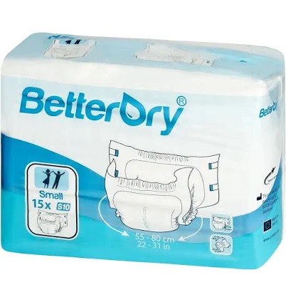 BetterDry Overnight Adult Diapers w/ Plastic Backing - SM (21" to 31")