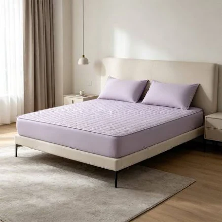 Quilted Waterproof Bed Cover Ice Silk Summer Mat Mattress Protector Queen,Purple